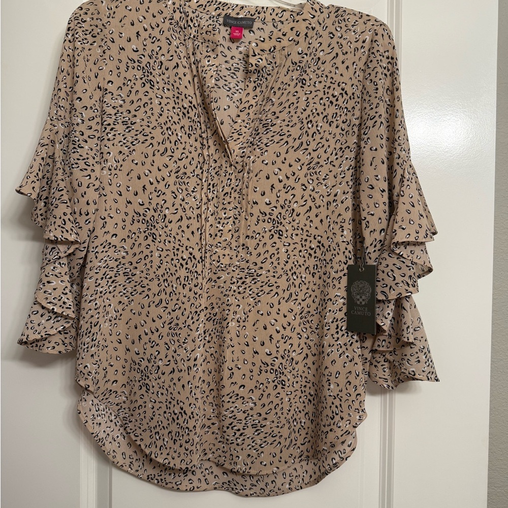Vince Camuto Tan Leopard Print Blouse